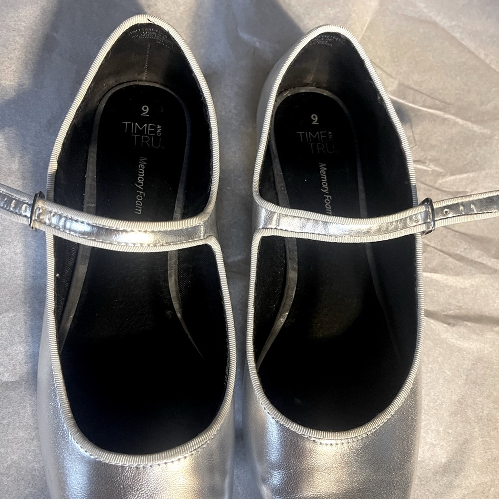 Time and Tru Silver Mary Jane Flats